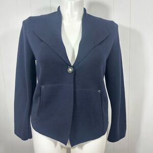 Saint James Women's Cardigan US 12 Navy 100% Wool Collared Made In France